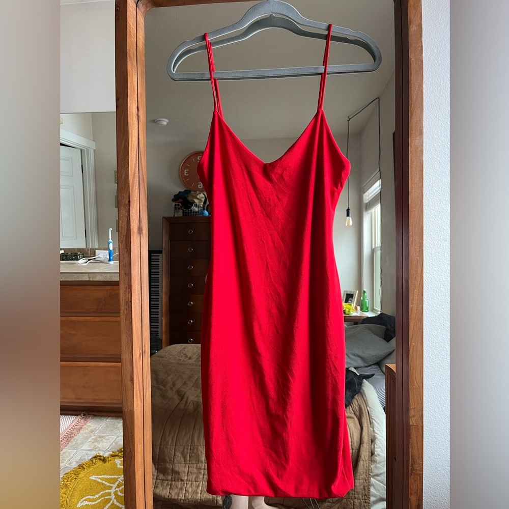 Snug Red Spaghetti Strap Dress